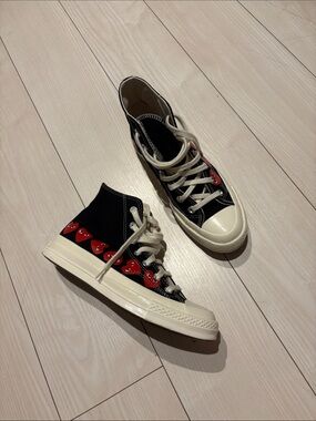 Comme des Garcons Black High-Top Sneakers with Red Heart Accents